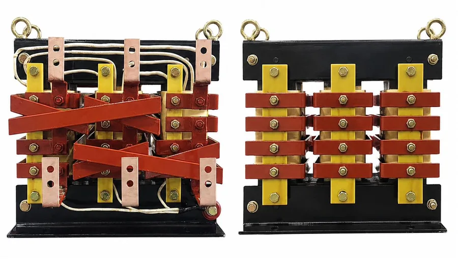 PECO Harmonic Energy Recycling Transformer — core and zig-zag winding assembly.